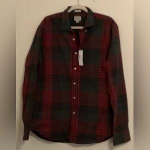 J. Crew Mens Slim Red & Green Organic Cotton Plaid Long Sleeve Shirt NWT Size L